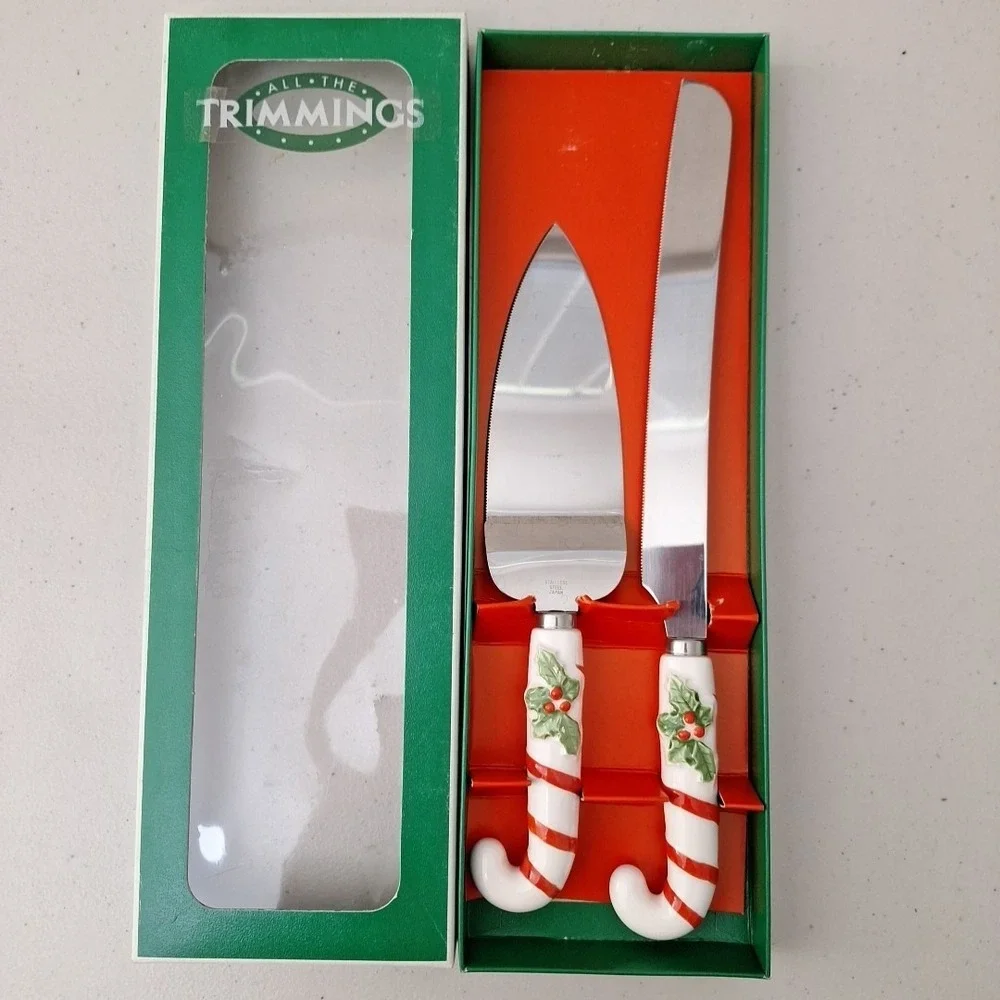 VTG Macy's All The Trimmings Christmas Knife & Pie Server JAPAN Stainless Steel